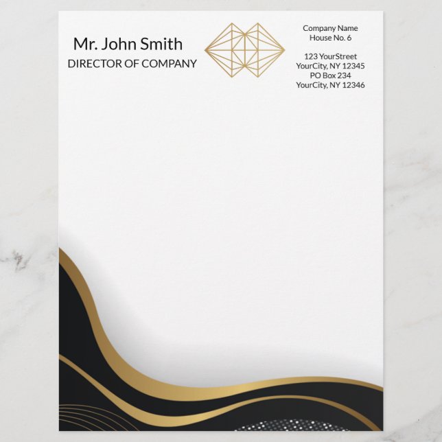  Professional Classic Elegant Black Gold Letterhead (Front)