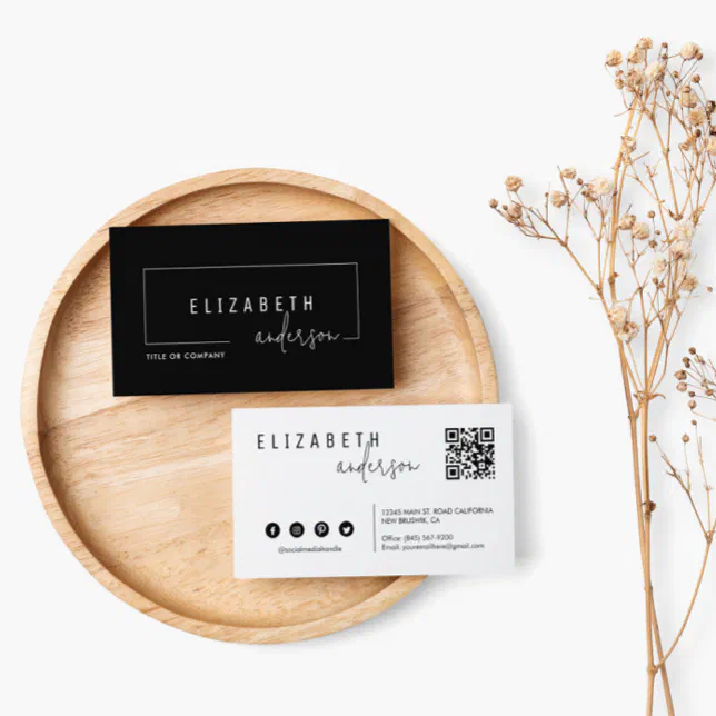 Professional Classic QR Code Black White Modern Business Card | Zazzle
