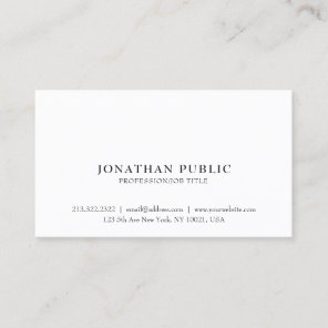 Professional Classic Sleek Elegant White Plain Business Card