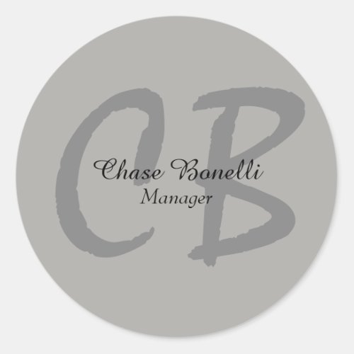 Professional Classical Grey Monogram Classic Round Sticker