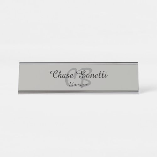 Professional Classical Grey Monogram Desk Name Plate