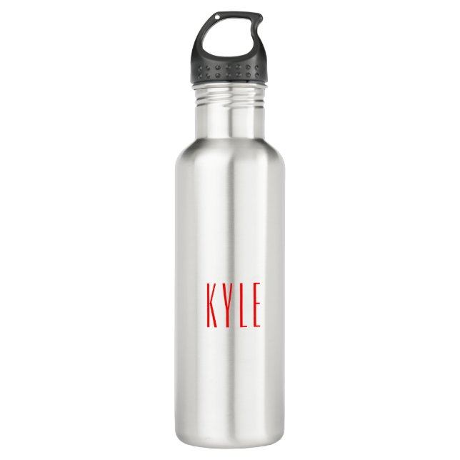 Professional classical handwriting name red white stainless steel water bottle (Front)