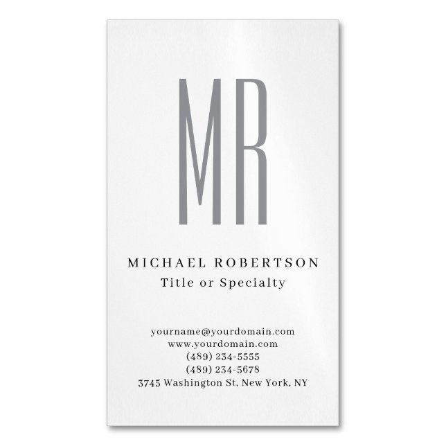 Professional Classical Monogram Minimalist Plain Business Card Magnet (Front Vertical)