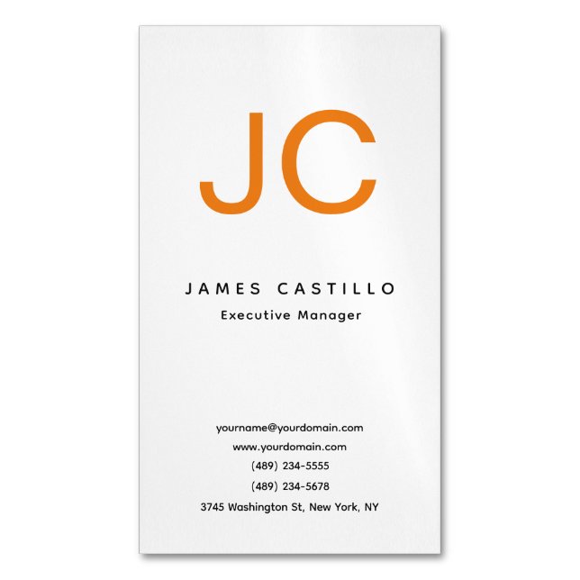 Professional Classical Monogram Minimalist Plain Business Card Magnet (Front Vertical)