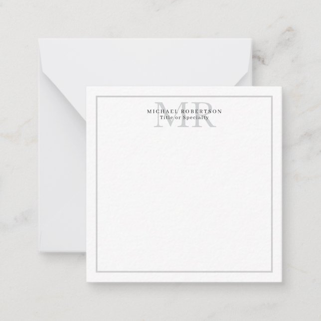 Professional Classical Monogram Minimalist Plain Note Card (Front)