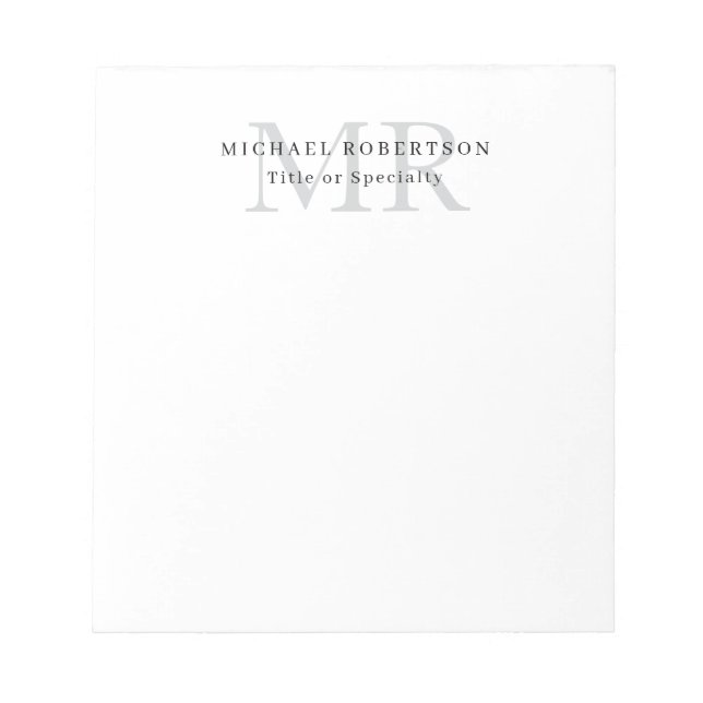 Professional Classical Monogram Minimalist Plain Notepad (Front)