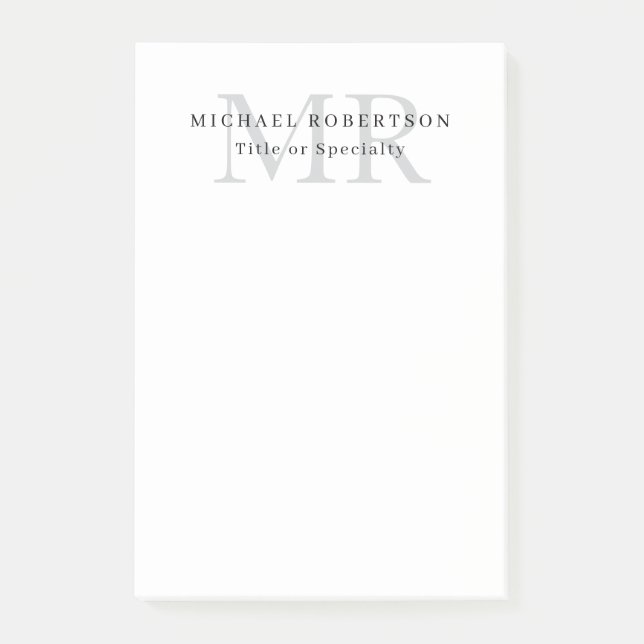 Professional Classical Monogram Minimalist Plain Post-it Notes (Front)