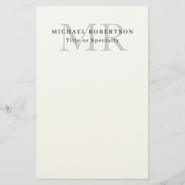 Professional Classical Monogram Minimalist Plain Stationery (Front)