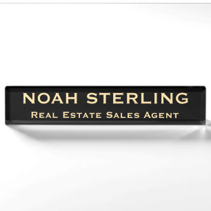 Professional Classy Modern Black Gold Office Desk Name Plate