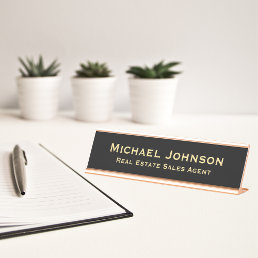 Professional Classy Modern Black Gold Office Title Desk Name Plate