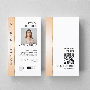 Professional Classy Peach & Gold Photo Notary QR Business Card