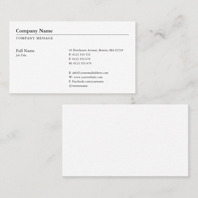 Professional Classy Plain Business Card (Front/Back)