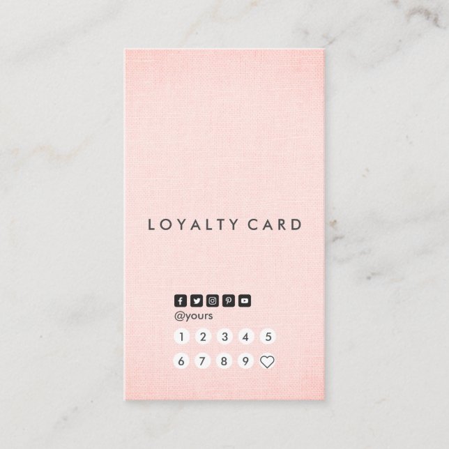 Professional Clean Blush Linen Loyalty Vertical Business Card (Front)