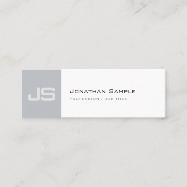 Professional Clean Chic Trendy Monogram Plain Mini Business Card (Front)
