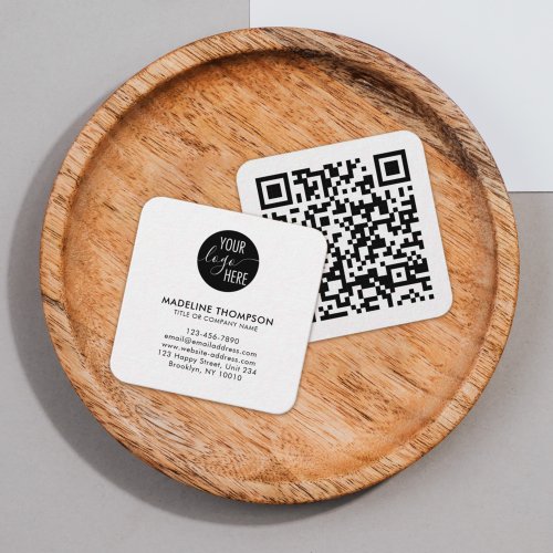 Professional Clean Generic Company Logo QR Code Square Business Card