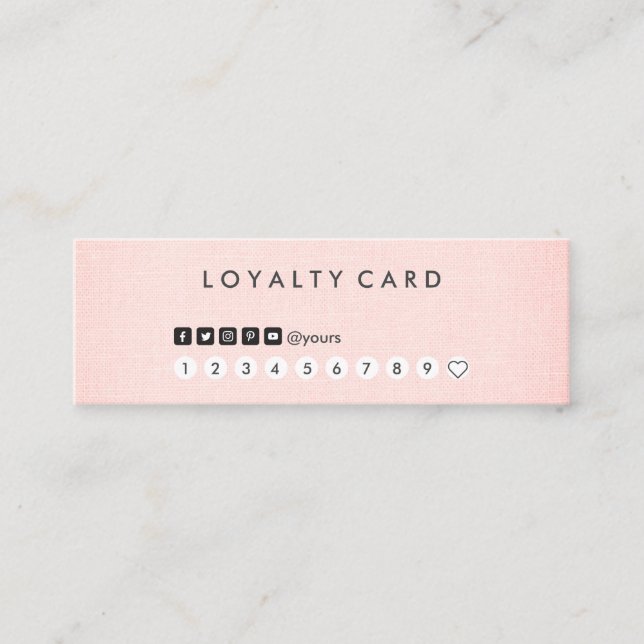 Professional Clean Minimalist Blush Linen Loyalty Mini Business Card (Front)