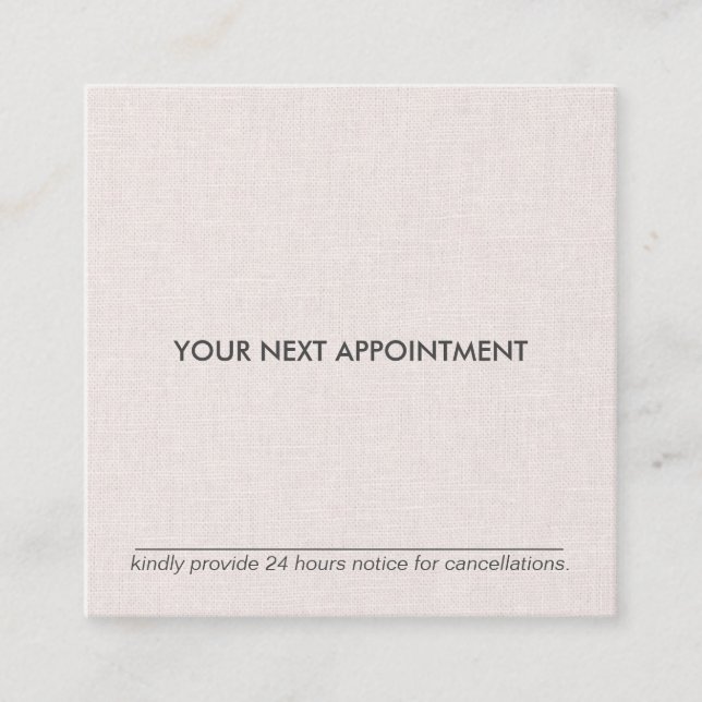 Professional Clean Minimalist Linen Appointment Square Business Card (Front)