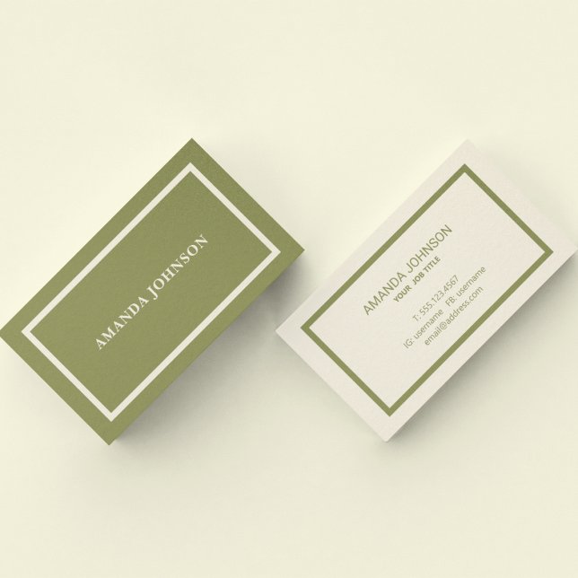 Professional Clean Sage Green Border Typography Business Card (Creator Uploaded)