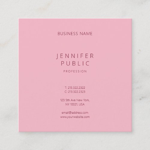 Professional Clean Template Pink Modern Elegant Square Business Card