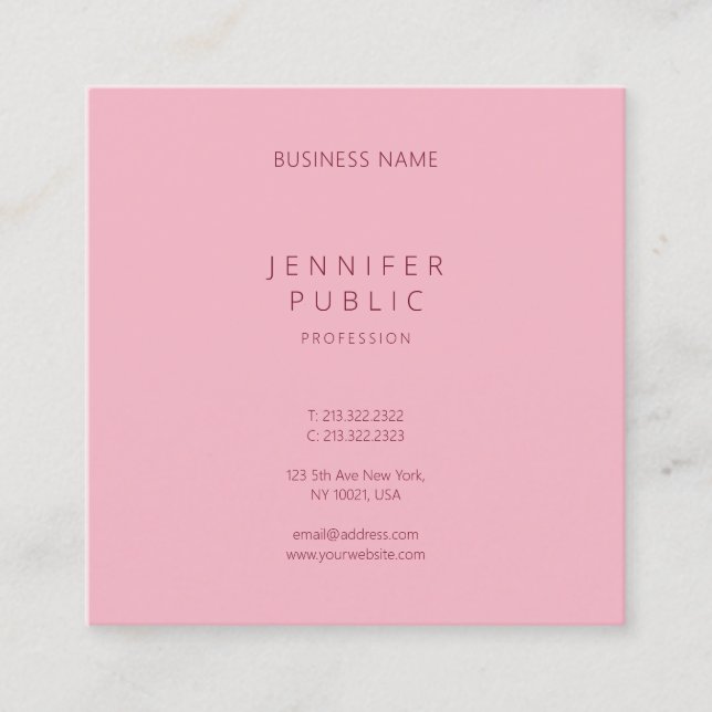 Professional Clean Template Pink Modern Elegant Square Business Card (Front)