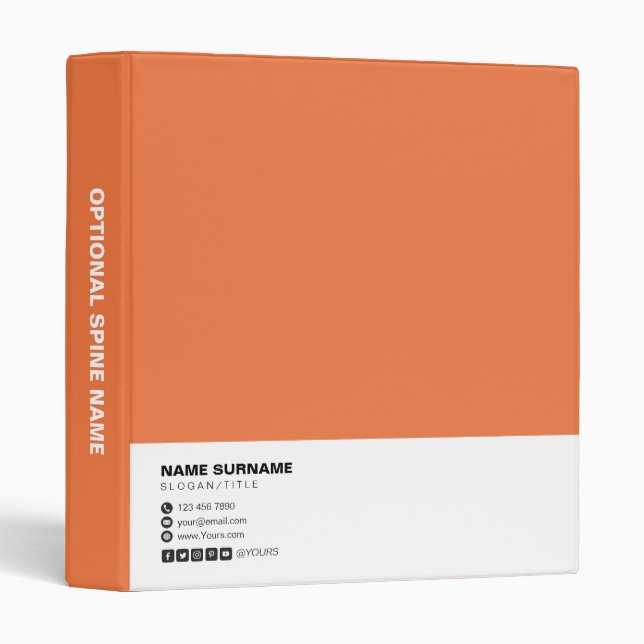 Professional Clean Typo Minimalist Solid Orange 3 Ring Binder (Front/Spine)