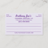 Professional Cleaning/Janitorial Housekeeping Serv Business Card (Back)