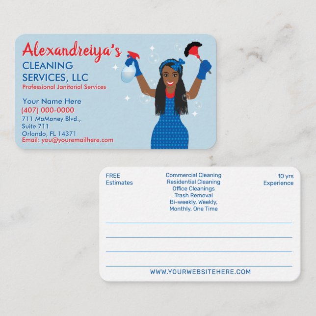 Professional Cleaning/Janitorial Housekeeping Serv Business Card (Front/Back)