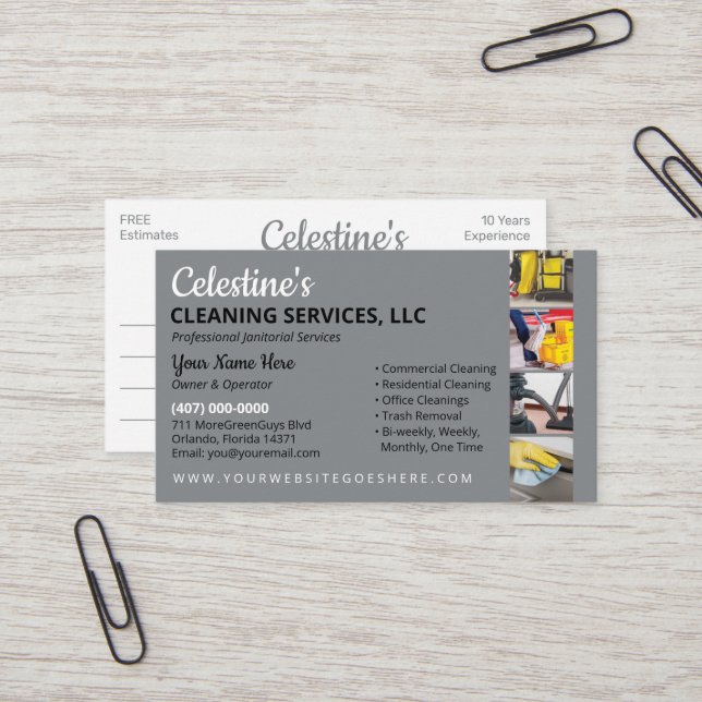 Professional Cleaning/Janitorial Housekeeping Serv Business Card (Front/Back In Situ)