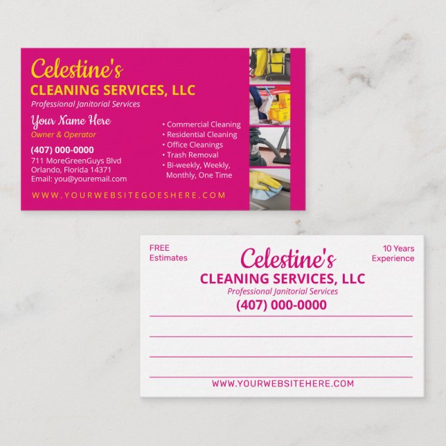 Professional Cleaning/Janitorial Housekeeping Serv Business Card (Front/Back)