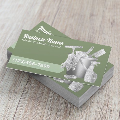 Professional Cleaning Maid Service Sage Green Business Card