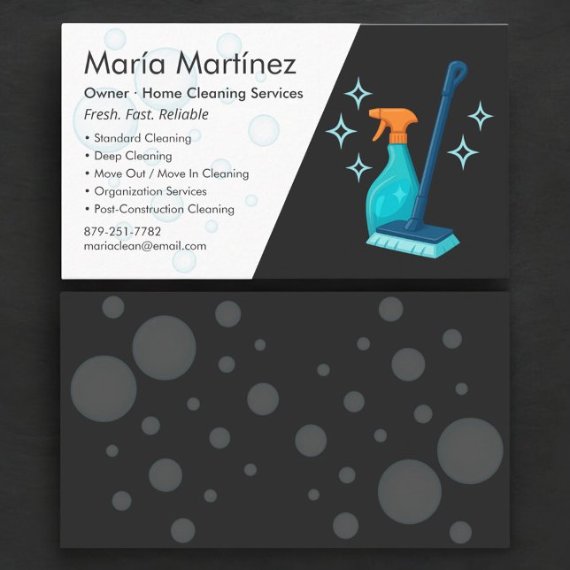 Professional Cleaning Service Black Business Card (Creator Uploaded)