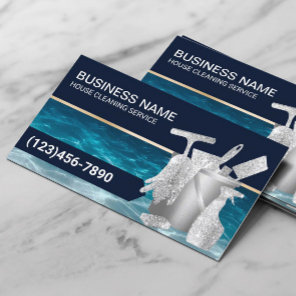 Professional Cleaning Service Blue Housekeeping Business Card