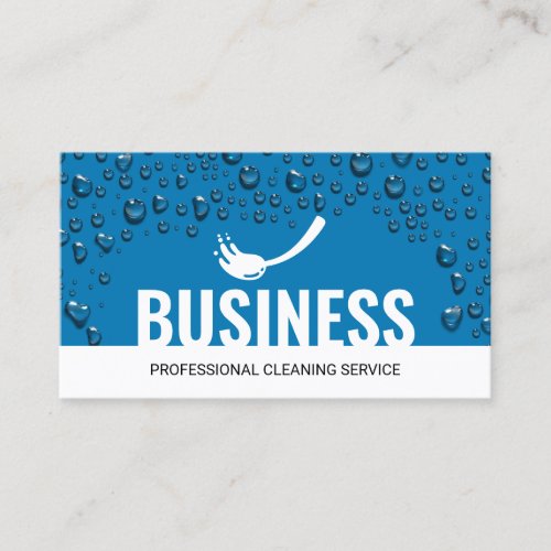 Professional Cleaning Service Blue Water Drops Business Card