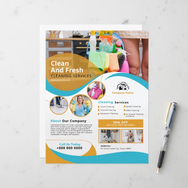 Professional Cleaning Service Flyer Template (Front/Back In Situ)