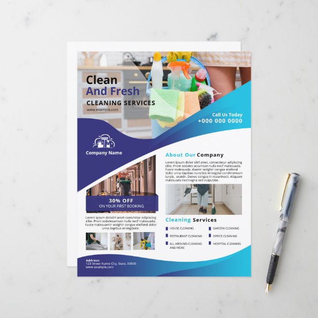 Professional Cleaning Service Flyer Template (Front/Back In Situ)