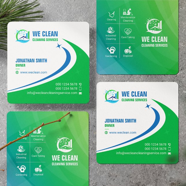 Professional Cleaning Service, Gardening, Disposal Square Business Card (Creator Uploaded)
