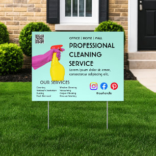 Professional Cleaning Service Lawn QR Yard Sign