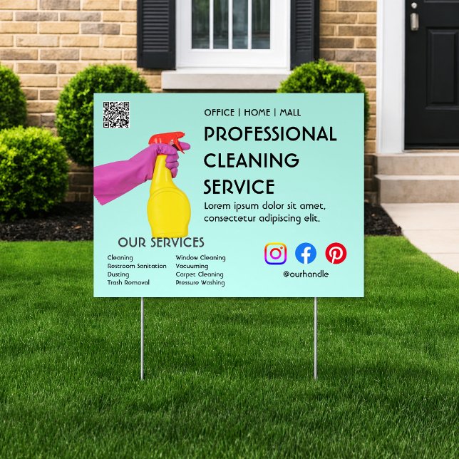 Professional Cleaning Service Lawn QR Yard Sign (Creator Uploaded)