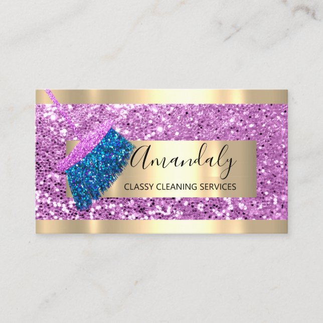 Professional Cleaning Service Maid Pink Gold Business Card (Front)