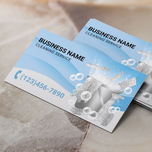 Professional Cleaning Service Modern Blue Curves Business Card