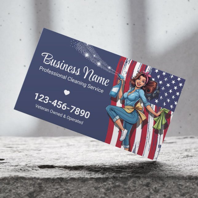 Professional Cleaning Service Patriotic Navy Blue Business Card (Creator Uploaded)