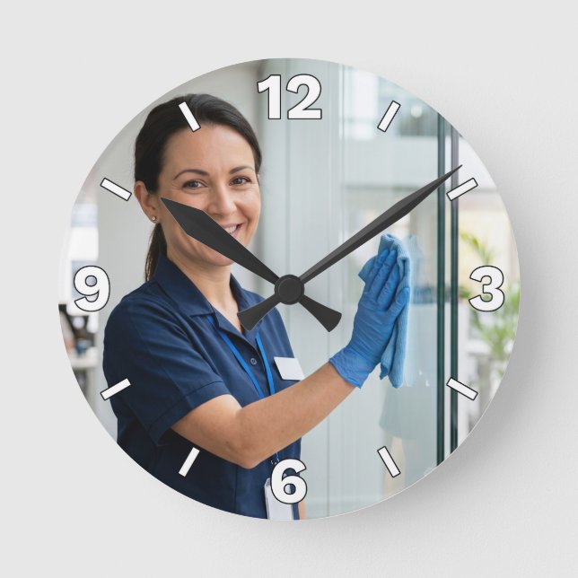 Professional Cleaning Service Window Decor Round Clock (Front)
