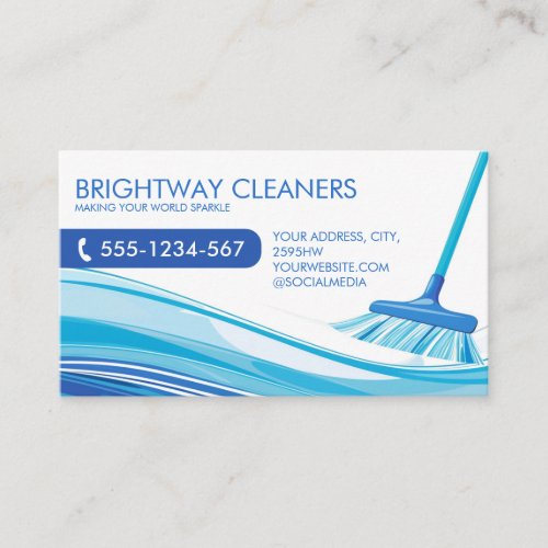  Professional Cleaning Services Blue Broom  Business Card