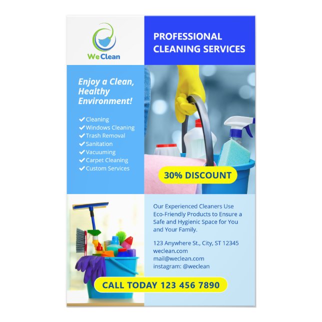 Professional Cleaning Services Business Flyer  Photo Print (Front)