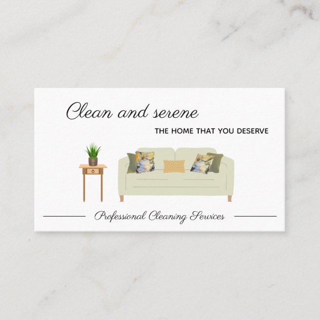 Professional cleaning services clean serene home business card (Front)
