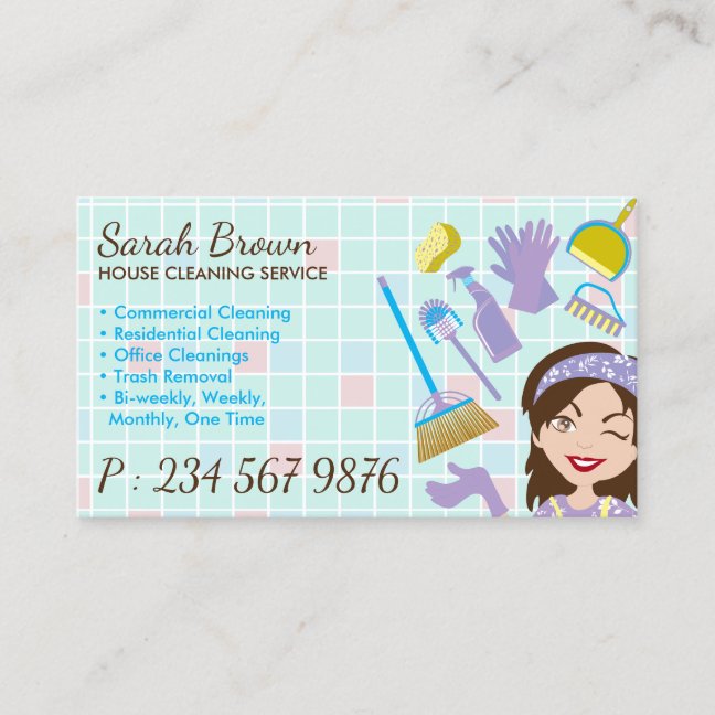 Professional Cleaning Services Janitorial Lady Business Card