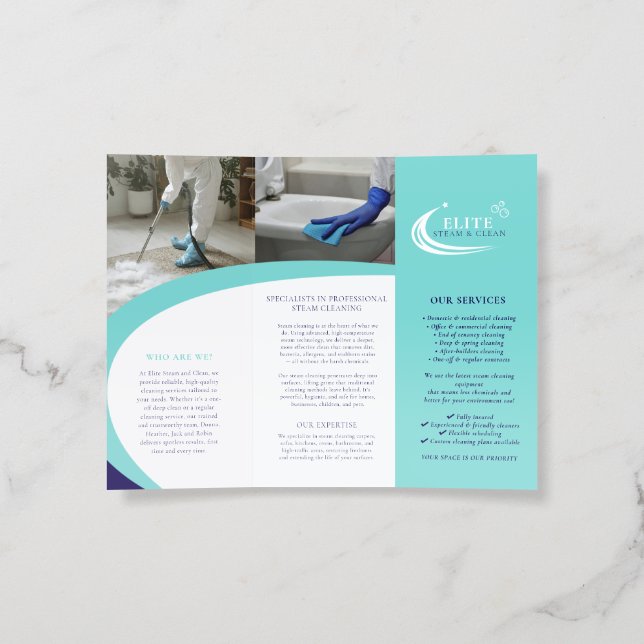 Professional cleaning services leaflet aqua blue brochure (Inside)