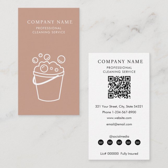 Professional Cleaning Services Logo Modern Boho Business Card (Front/Back)