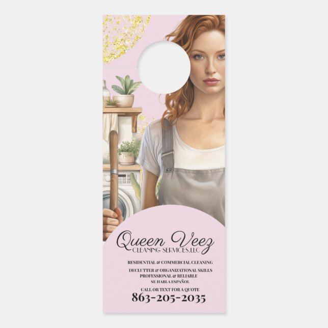 Professional Cleaning Services Pink Girly Door Hanger (Front)
