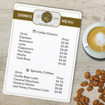 Professional Coffee Shop Personalized Drinks Menu